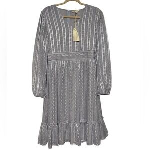 Tea N Rose Purple Silver Metallic‎ Long Modest Midi Dress Medium Wedding Firmal